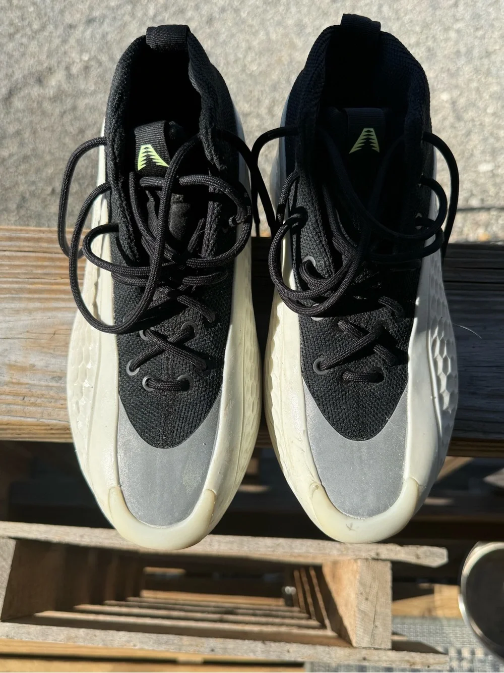 adidas Originals Kids Black and Cream Sneakers with Neon Yellow Accent